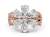 Rose gold Pear Diamond Floral Ring with Round Diamond Accents