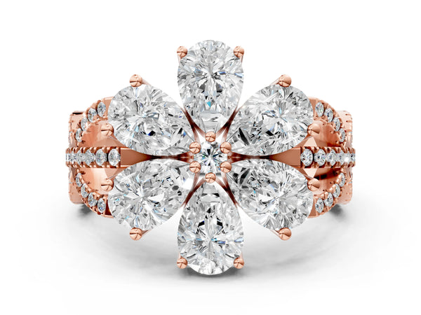 Rose gold Pear Diamond Floral Ring with Round Diamond Accents
