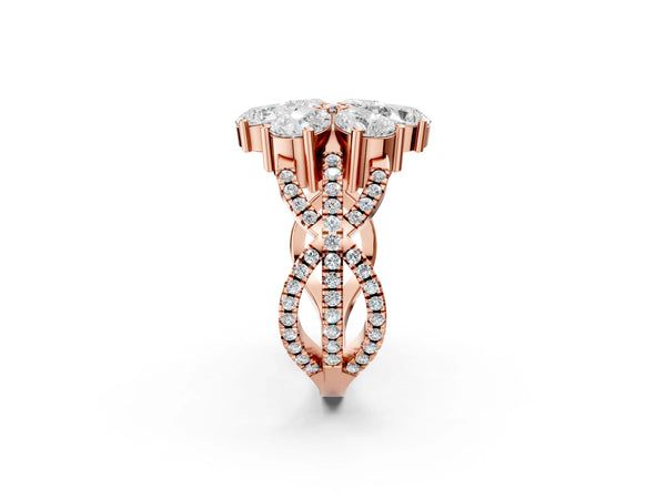 Rose gold Pear Diamond Floral Ring with Round Diamond Accents