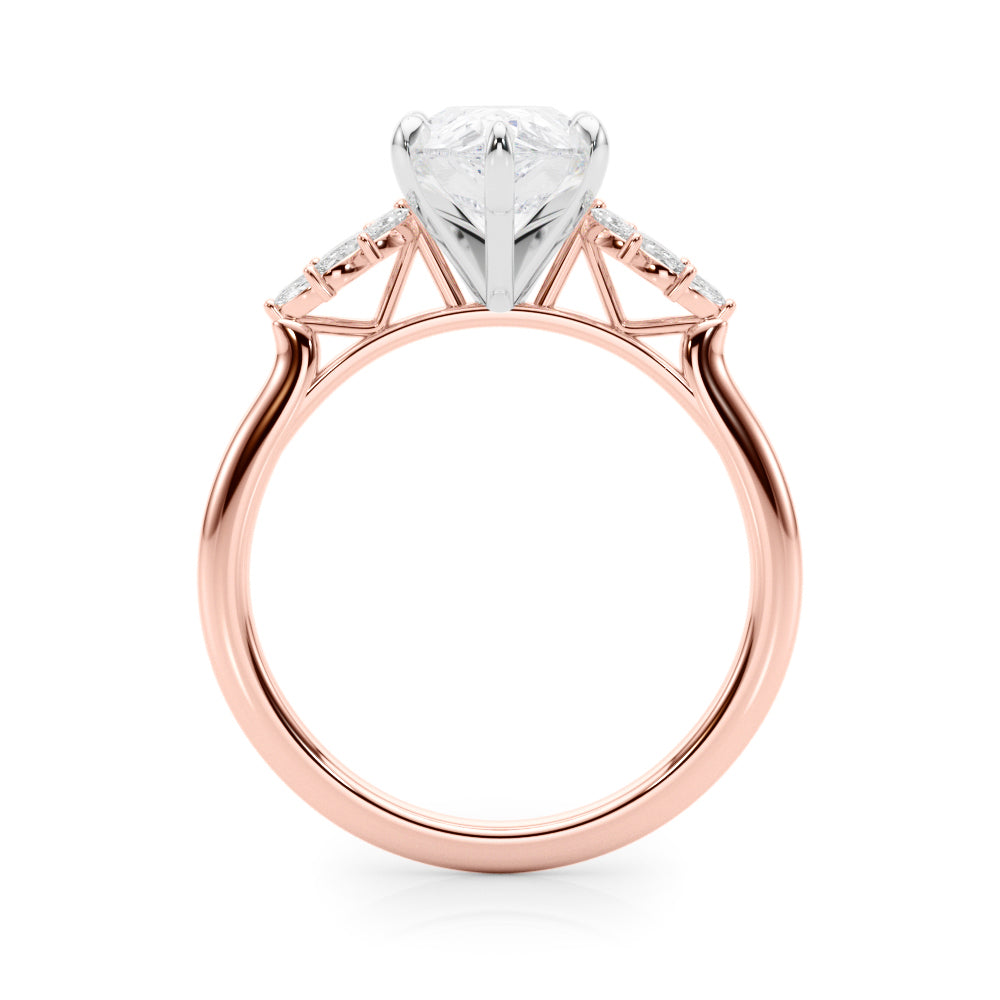 Rose gold Pear Diamond Floral Side Stone Solitaire with Marquise Accents and Four-Prong Setting 2