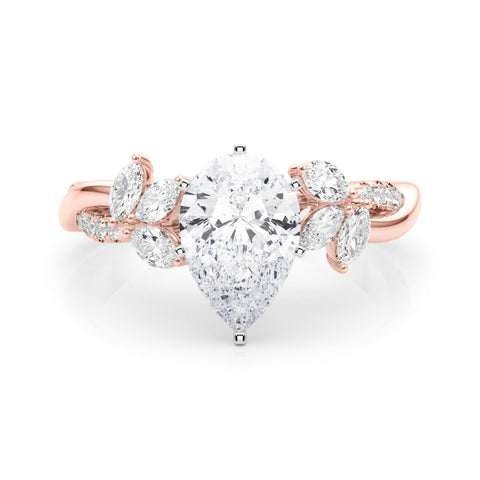 Rose gold Pear Diamond Floral Vine Solitaire Engagement Ring 1