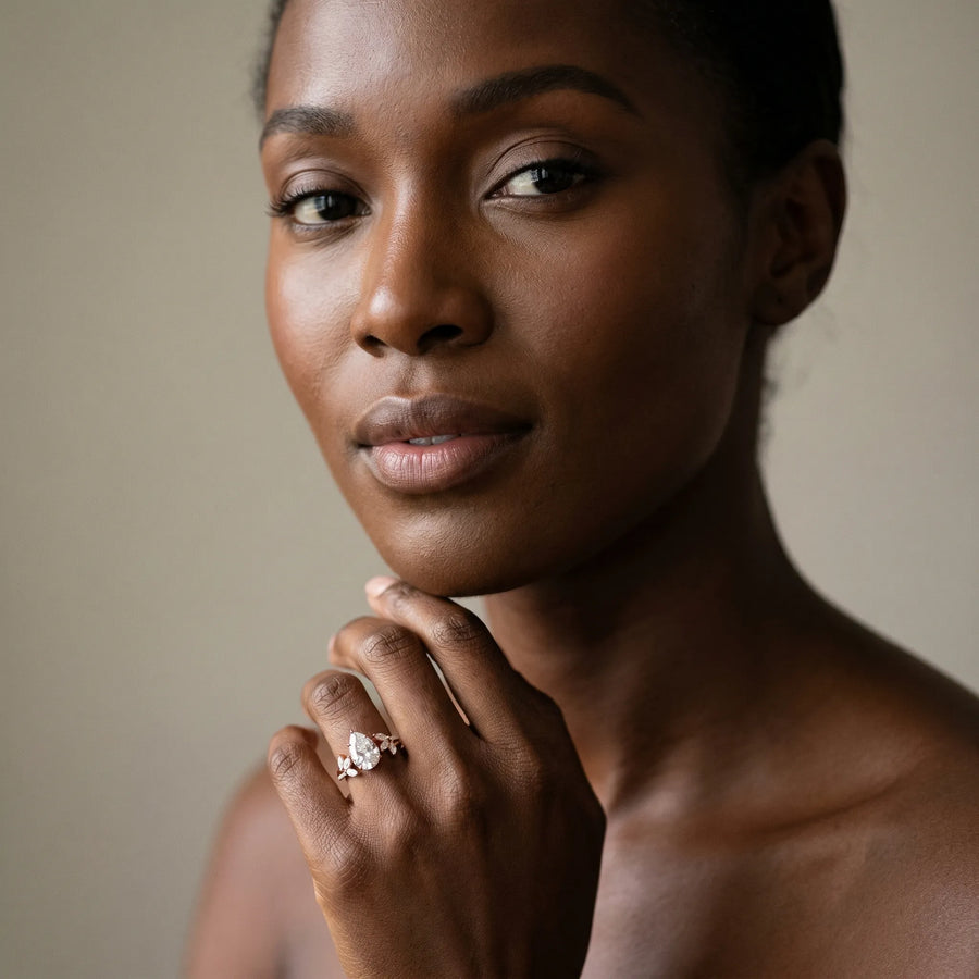 Rose gold Pear Diamond Floral Vine Solitaire Engagement Ring