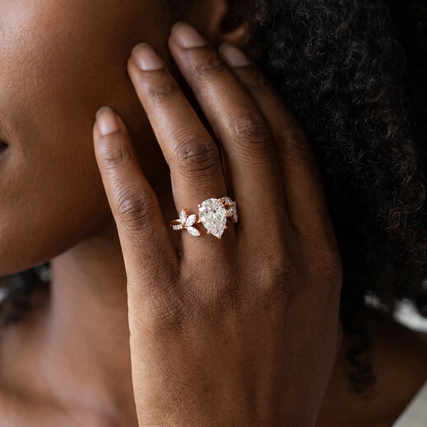 Rose gold Pear Diamond Floral Vine Solitaire Engagement Ring