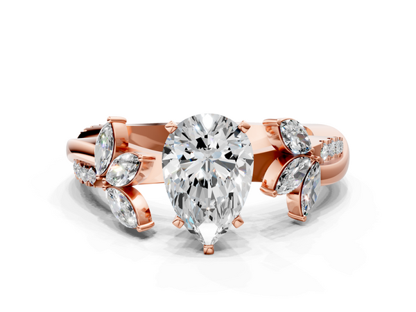 Rose gold Pear Diamond Floral Vine Solitaire Engagement Ring