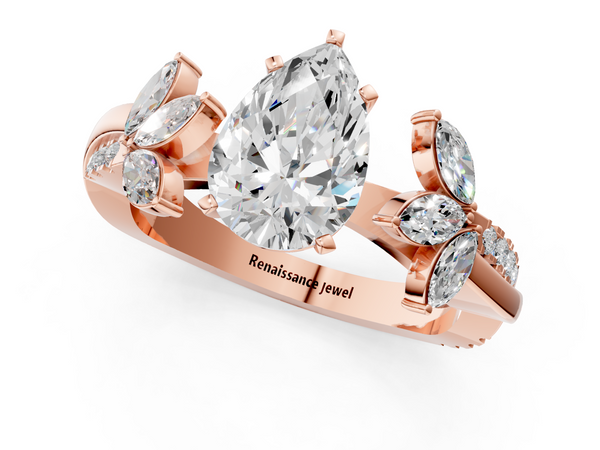 Rose gold Pear Diamond Floral Vine Solitaire Engagement Ring