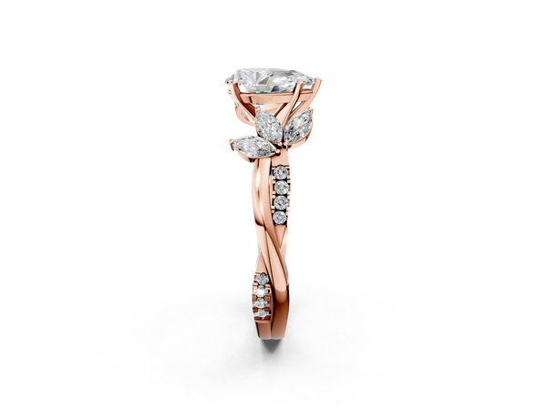 Rose gold Pear Diamond Floral Vine Solitaire Engagement Ring