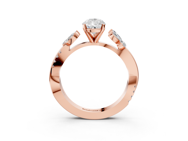 Rose gold Pear Diamond Floral Vine Solitaire Engagement Ring
