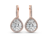 Rose gold Pear Diamond Halo Leverback Drop Earrings with Round Diamond Accents