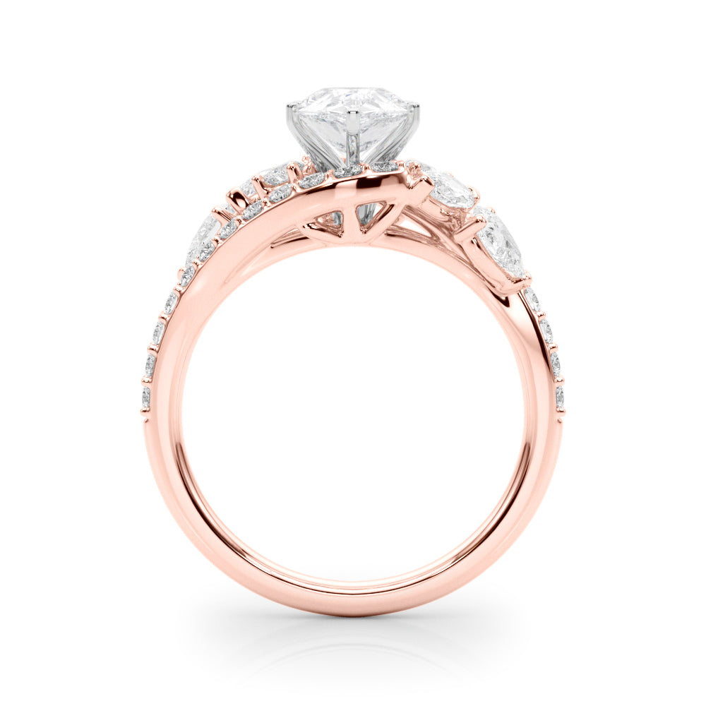 Rose gold Pear Diamond Halo Ring with Marquise and Pavé Band in Prong Setting 2