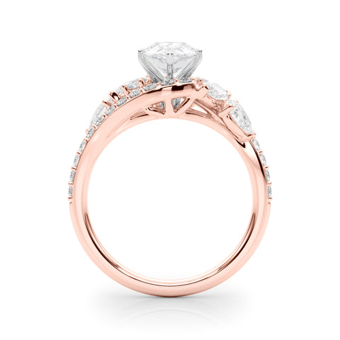 Rose gold Pear Diamond Halo Ring with Marquise and Pavé Band in Prong Setting 2