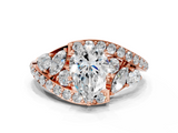 Rose gold Pear Diamond Halo Ring with Marquise and Pavé Band in Prong Setting_83
