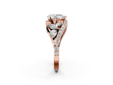 Rose gold Pear Diamond Halo Ring with Marquise and Pavé Band in Prong Setting_85