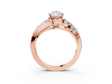 Rose gold Pear Diamond Halo Ring with Marquise and Pavé Band in Prong Setting_86