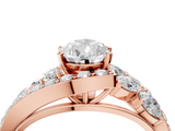 Rose gold Pear Diamond Halo Ring with Marquise and Pavé Band in Prong Setting_87