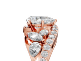 Rose gold Pear Diamond Halo Ring with Marquise and Pavé Band in Prong Setting_88