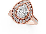 Rose gold Pear Diamond Halo Ring with Milgrain Frame and Pavé Band 1