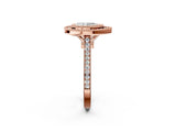 Rose gold Pear Diamond Halo Ring with Milgrain Frame and Pavé Band 2