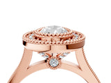 Rose gold Pear Diamond Halo Ring with Milgrain Frame and Pavé Band 4