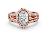 Rose gold Pear Diamond Halo Ring with Split Shank Pavé Band and Four-Prong Setting_6