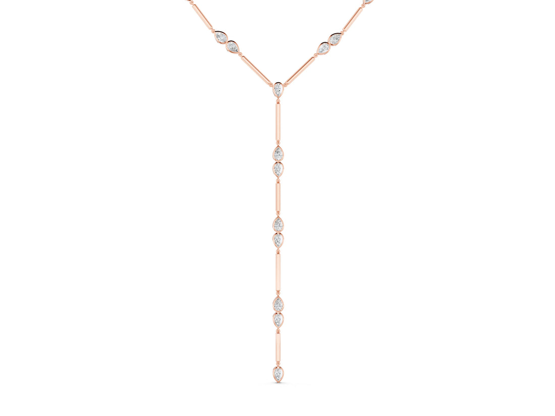 Rose gold Pear Diamond Lariat Necklace with Station Accents