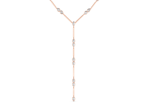 Rose gold Pear Diamond Lariat Necklace with Station Accents