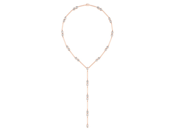 Rose gold Pear Diamond Lariat Necklace with Station Accents