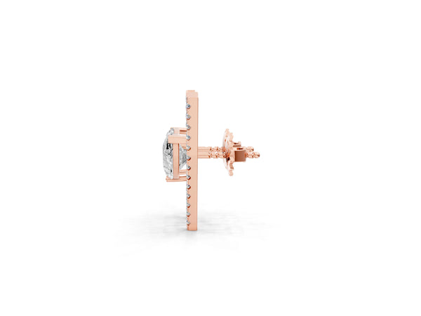 Rose gold Pear Diamond Stud Earrings with Round Micro Pavé Bar