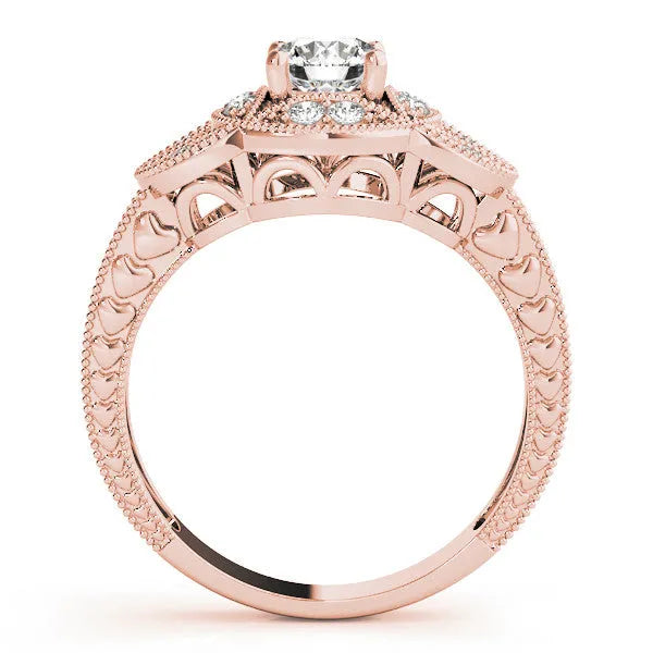Rose gold Pear Diamond Milgrain Marquise Filigree Engagement Ring with Prong Setting