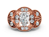 Rose gold Pear Diamond Milgrain Marquise Filigree Engagement Ring with Prong Setting_6