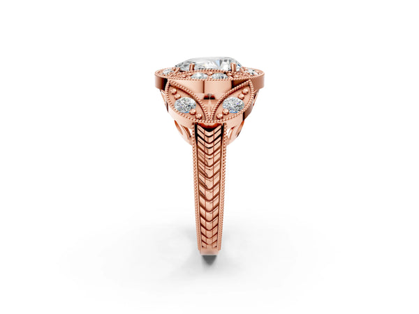 Rose gold Pear Diamond Milgrain Marquise Filigree Engagement Ring with Prong Setting