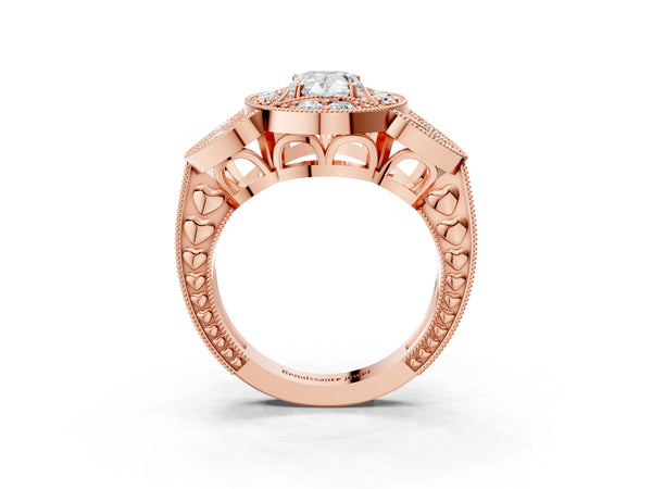 Rose gold Pear Diamond Milgrain Marquise Filigree Engagement Ring with Prong Setting