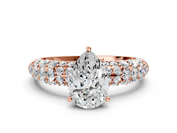 Rose gold Pear Diamond Pavé Band Solitaire Ring with Four-Prong Setting