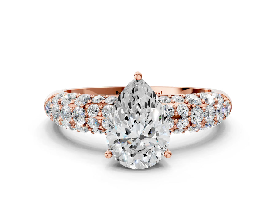 Rose gold Pear Diamond Pavé Band Solitaire Ring with Four-Prong Setting