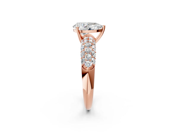 Rose gold Pear Diamond Pavé Band Solitaire Ring with Four-Prong Setting