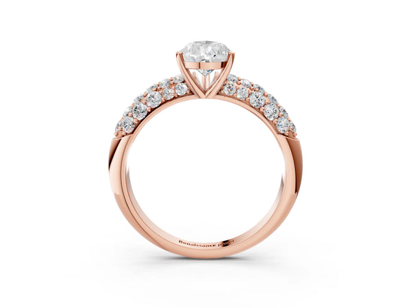 Rose gold Pear Diamond Pavé Band Solitaire Ring with Four-Prong Setting