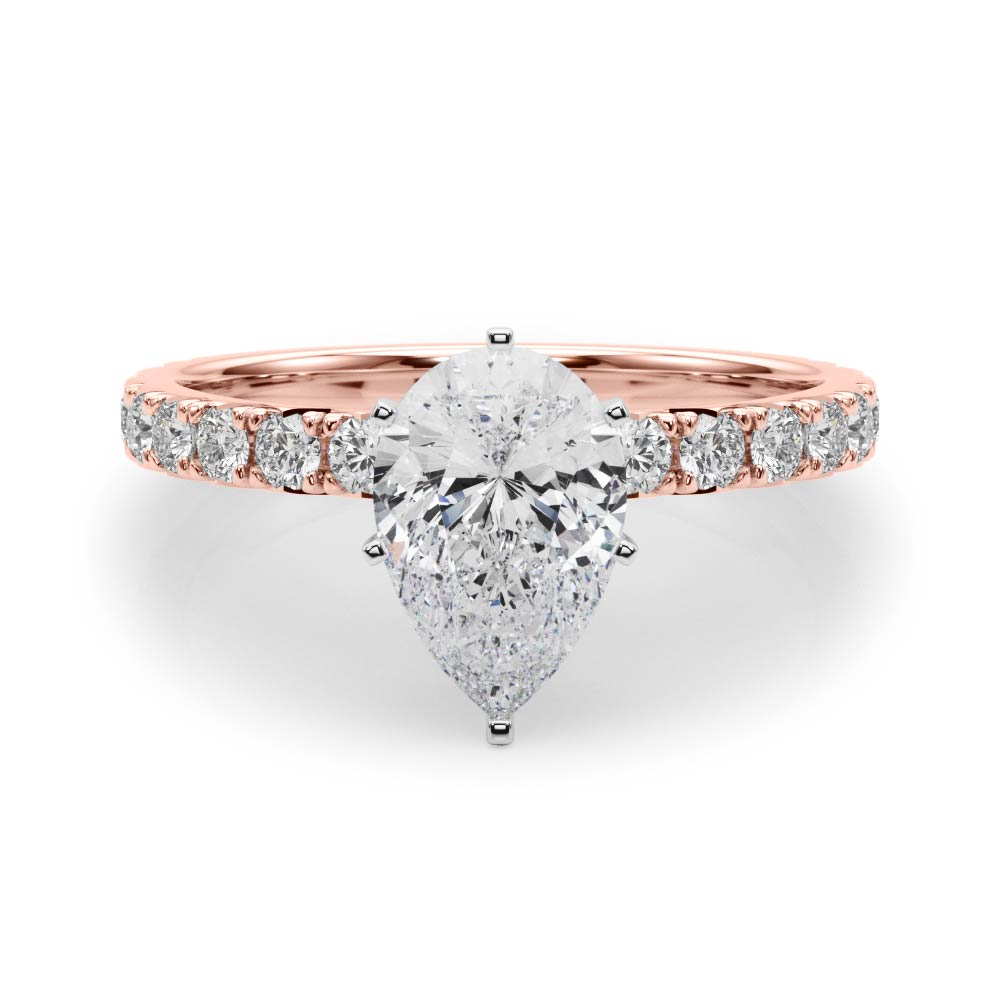 Rose gold Pear Diamond Pavé Band Solitaire with Four-Prong Setting 1