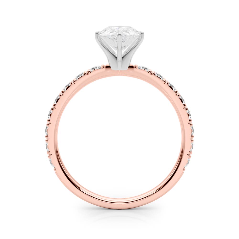 Rose gold Pear Diamond Pavé Band Solitaire with Four-Prong Setting 2