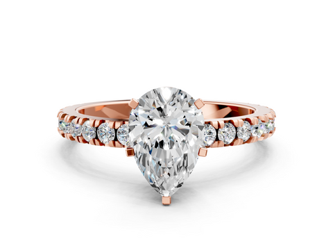 Rose gold Pear Diamond Pavé Band Solitaire with Four-Prong Setting_204