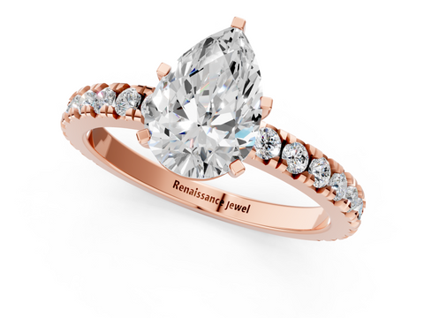 Rose gold Pear Diamond Pavé Band Solitaire with Four-Prong Setting_205
