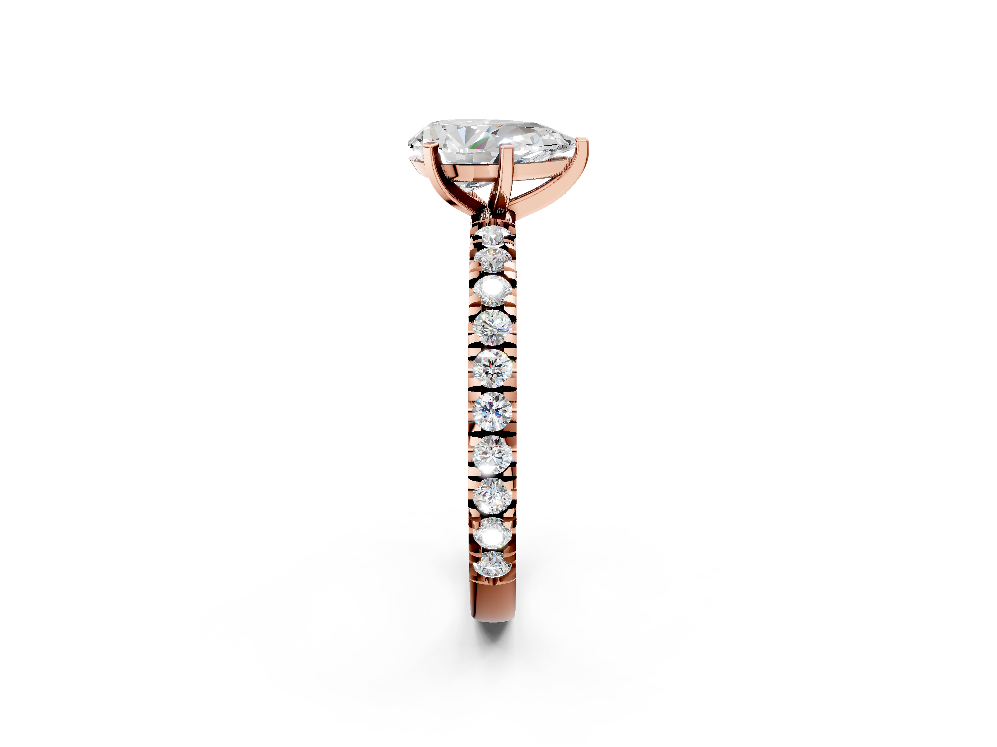 Rose gold Pear Diamond Pavé Band Solitaire with Four-Prong Setting_206
