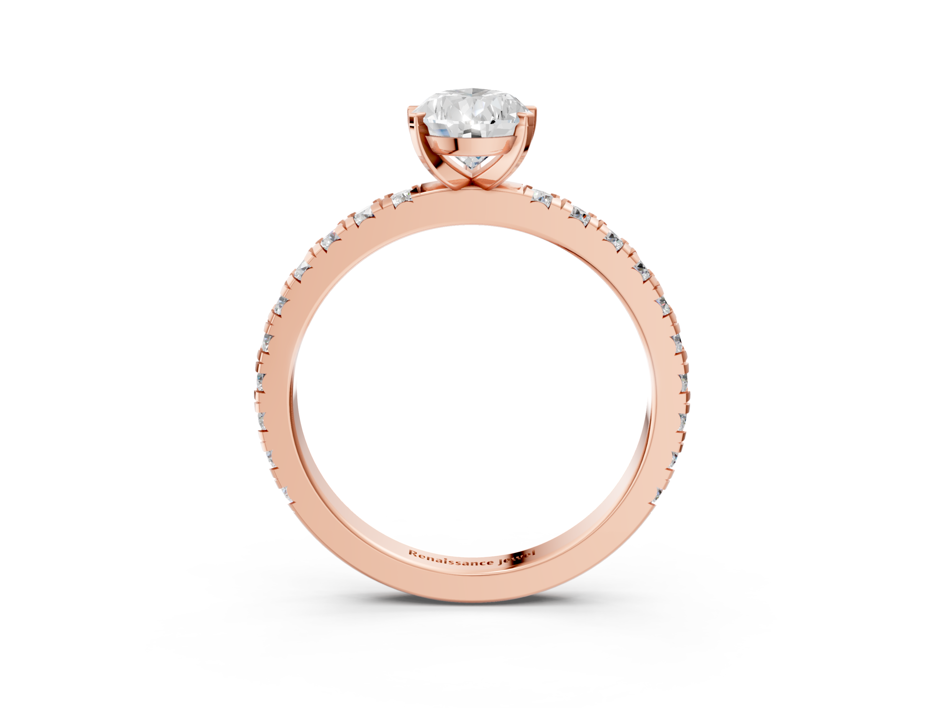 Rose gold Pear Diamond Pavé Band Solitaire with Four-Prong Setting_207