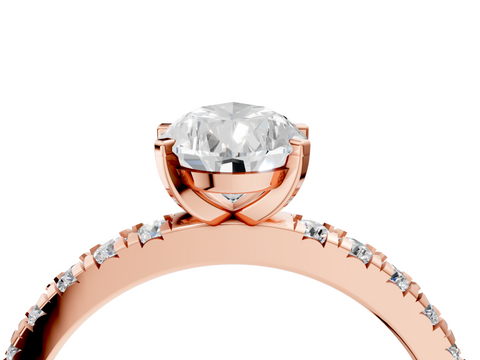 Rose gold Pear Diamond Pavé Band Solitaire with Four-Prong Setting_208