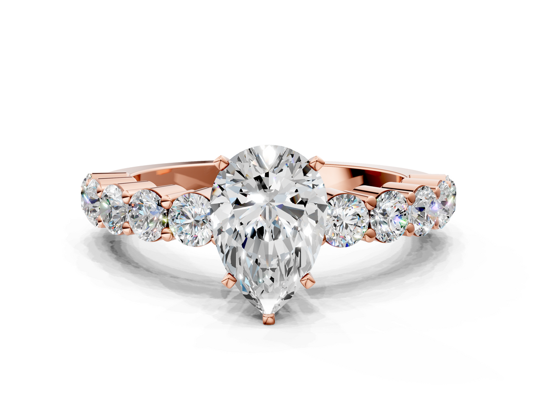 Rose gold Pear Diamond Pavé Band Solitaire with Four-Prong Setting_25