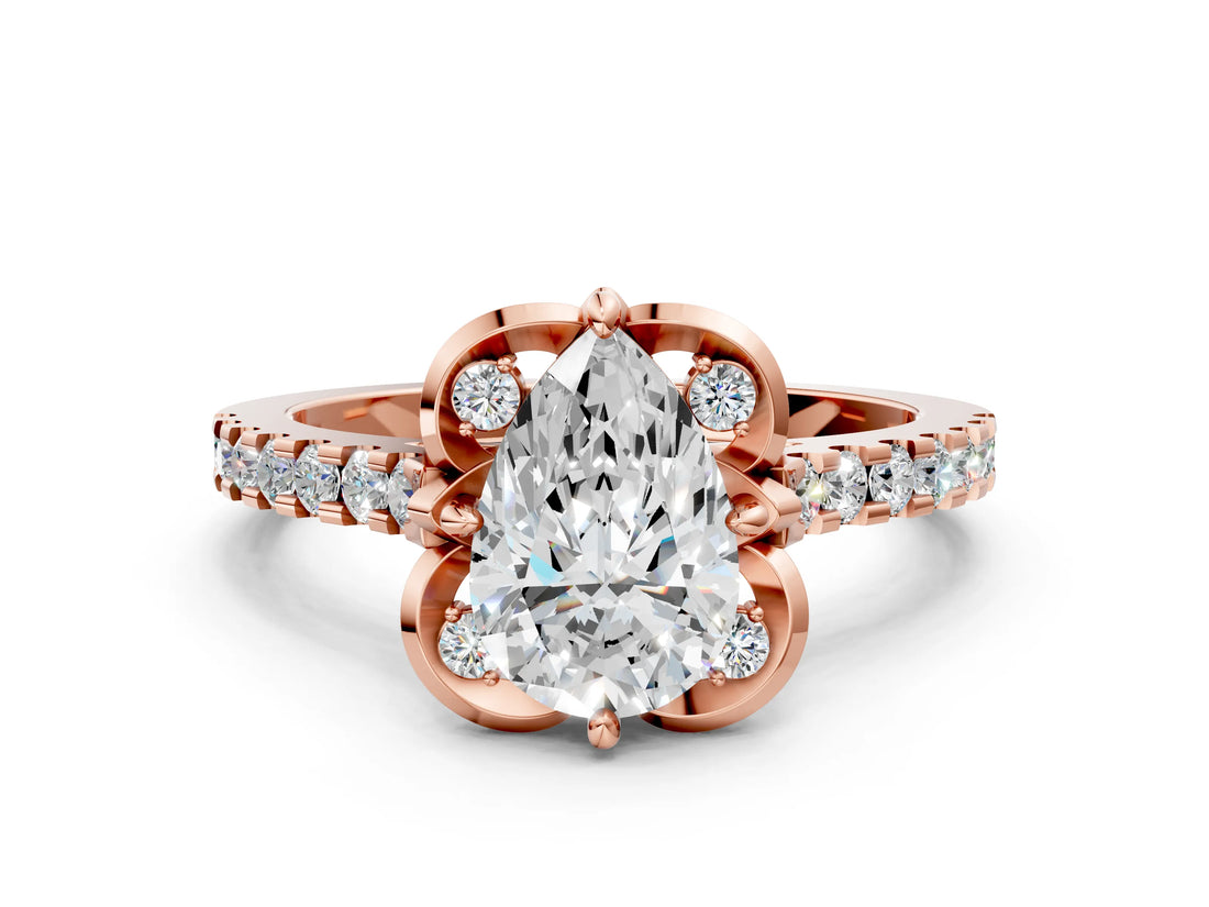 Rose gold Pear Diamond Pave Band with Floral Prong Setting_27