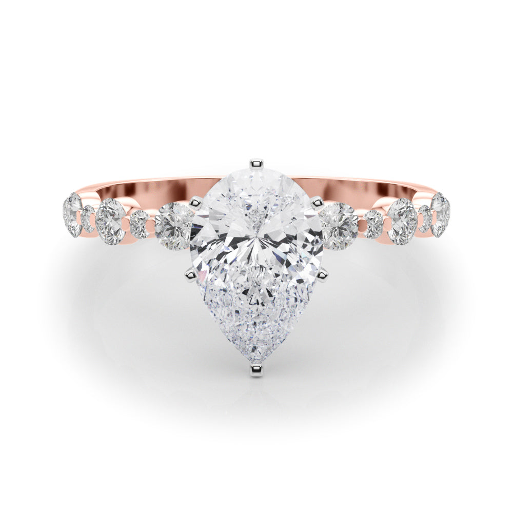 Rose gold Pear Diamond Prong Set Engagement Ring with Pave Band 1