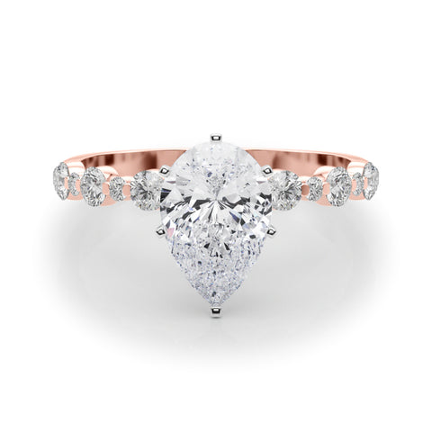 Rose gold Pear Diamond Prong Set Engagement Ring with Pave Band 1