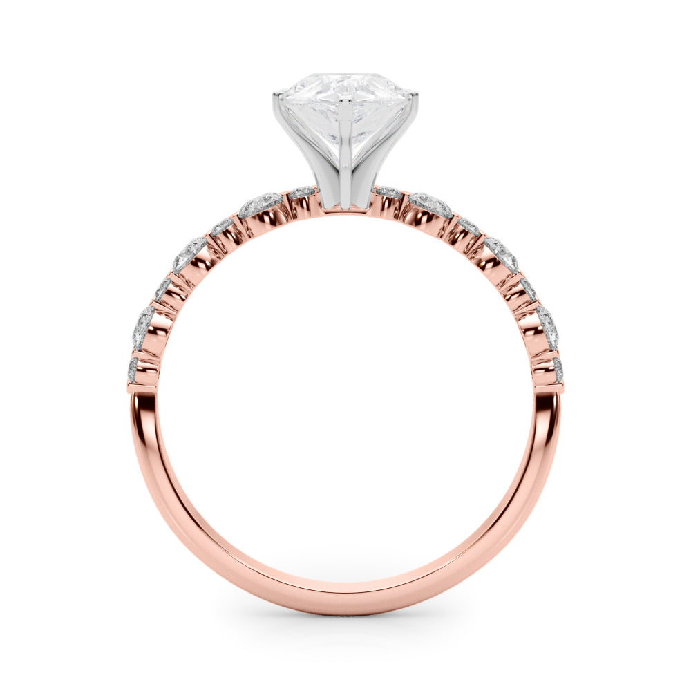 Rose gold Pear Diamond Prong Set Engagement Ring with Pave Band 2