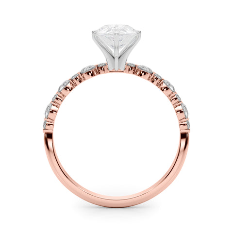 Rose gold Pear Diamond Prong Set Engagement Ring with Pave Band 2