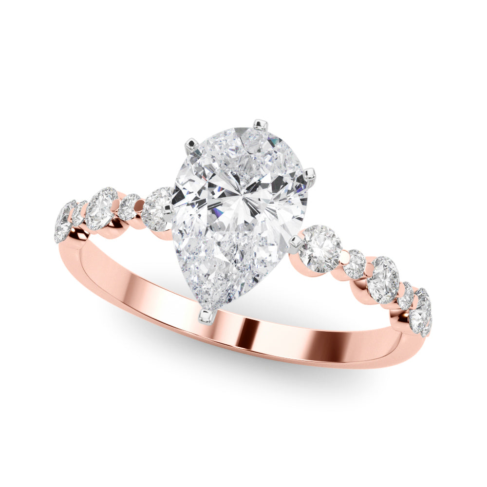 Rose gold Pear Diamond Prong Set Engagement Ring with Pave Band