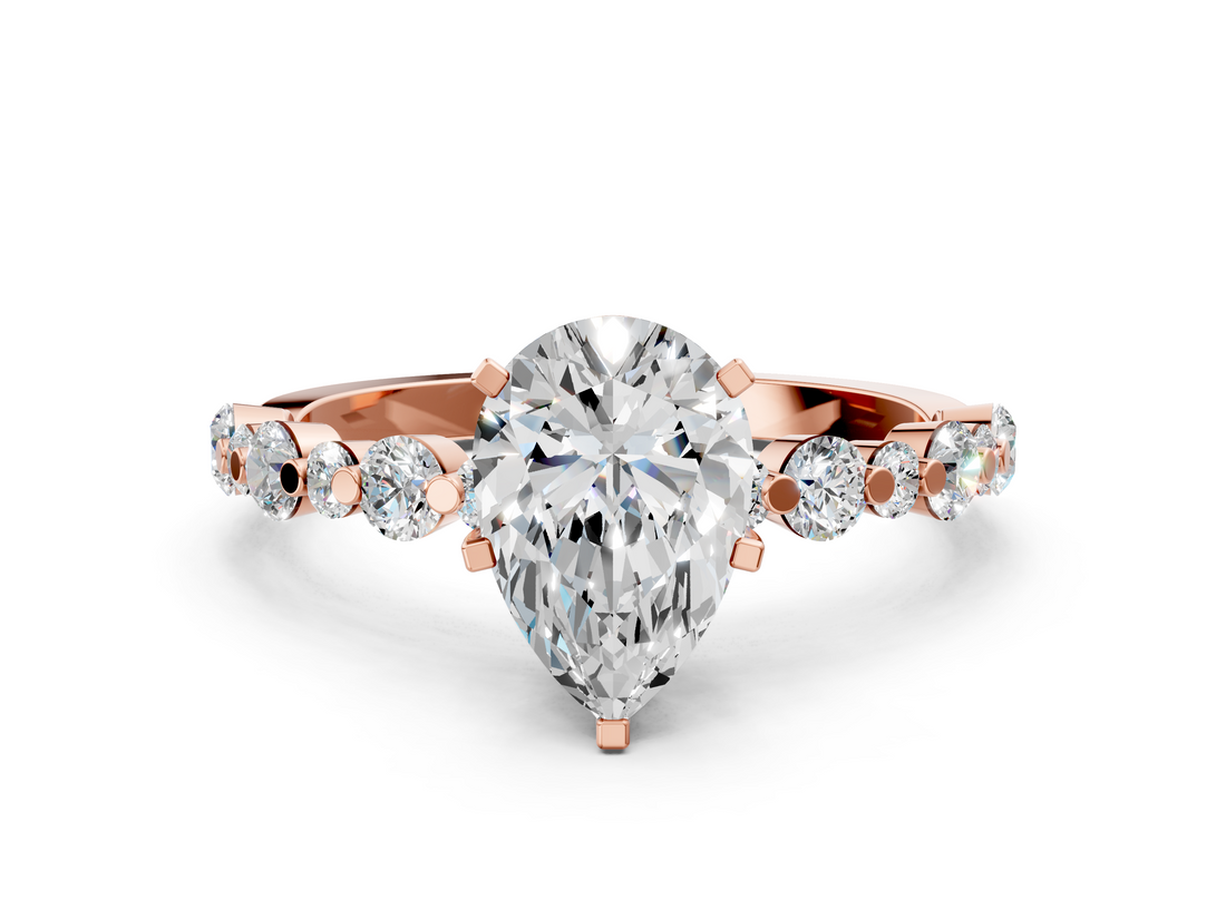 Rose gold Pear Diamond Prong Set Engagement Ring with Pave Band_206